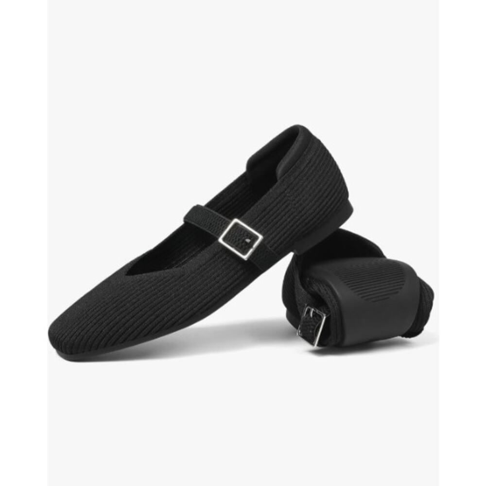 Ck. MSRP $46 NWOB CELNEPHO BLACK RIBBED KNIT SQUARE TOE MARY JANE FLATS ♡SIZE 6♡ - Picture 4 of 9
